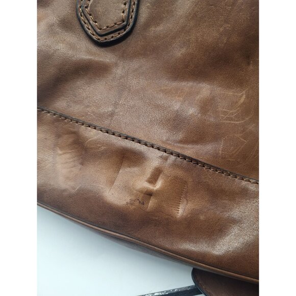 FRYE Jamie Satchel Brown Leather Double Handle Travel Work Bag Purse - Picture 10 of 12